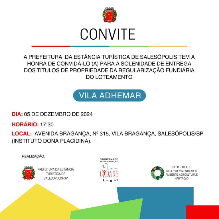 Convite de entrega de Titulos Vila Adhemar